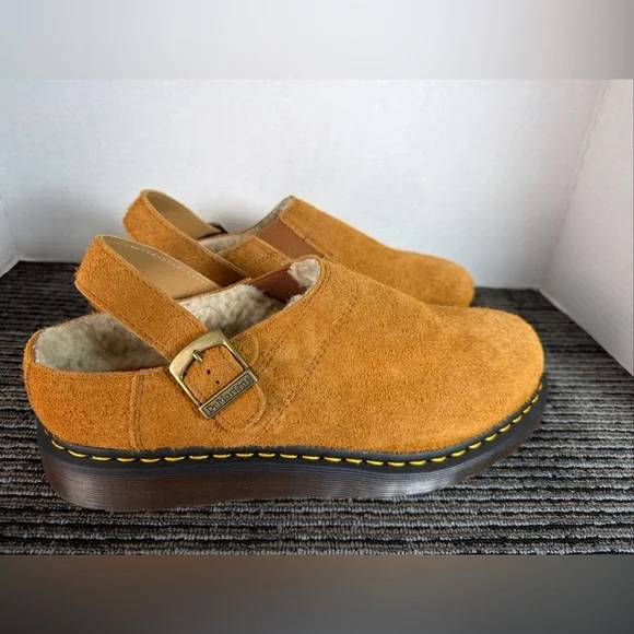 Dr Martens Isham Faux Shearling Long Napped Suede Slingback Mules-men 13 Wmn 12 - Picture 2 of 10